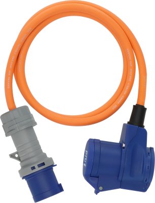 Camping CEE Verl&auml;ngerungskabel IP44 1,5m orange H07RN-F 3G2,5 CEE-Stecker, Winkelkupplung 230V/16A