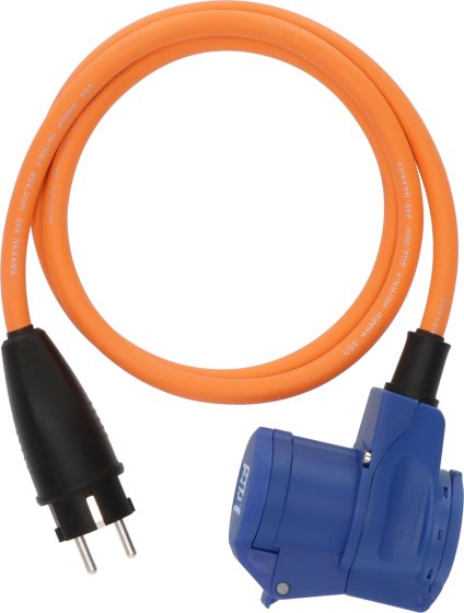 Camping IP44 1,5m orange H07RN-F 3G2,5 Schutzkontakt-Stecker, Winkelkupplung CEE 230V/16A - Produktansicht