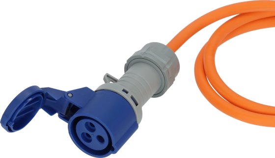 Camping Adapterkabel IP44 1,5m orange H07RN-F 3G2,5 Schutzkontakt-Stecker, CEE-Kupplung 230V/16A - Produktansicht