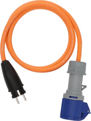 Camping Adapterkabel IP44 1,5m orange H07RN-F 3G2,5 Schutzkontakt-Stecker, CEE-Kupplung 230V/16A