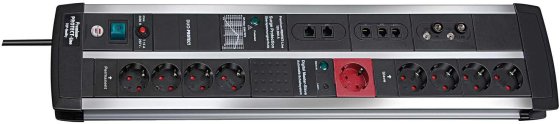 Premium-Protect-Line 120.000A &Uuml;berspannungsschutz-Automatiksteckdosenleiste 9-fach Duo 3m H05VV-F 3G1,5 RJ11/RJ45/Koax 1xMaster 4xSlave 4xPermanent - 