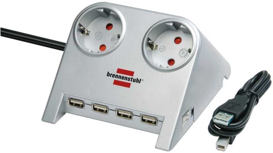 Desktop-Power-Plus mit USB-2.0-Hub mit 5V-Buchse 2-fach silber 1,8m H05VV-F 3G1,5 - 
