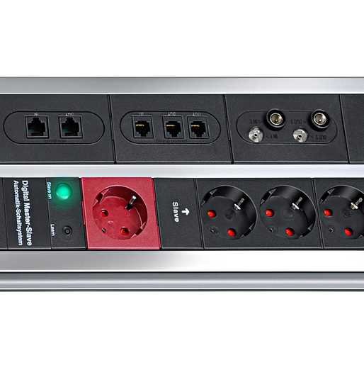 Premium-Protect-Line 120.000A &Uuml;berspannungsschutz-Automatiksteckdosenleiste 9-fach Duo 3m H05VV-F 3G1,5 RJ11/RJ45/Koax 1xMaster 4xSlave 4xPermanent - 